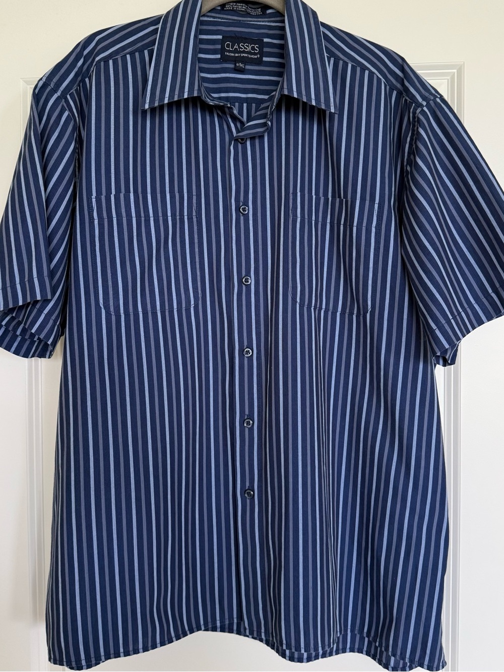 Falcon Bay Sportswear Classics Men’s Casual Blue Stripe Short Sleeve Shirt